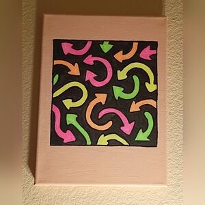 Handpainted Neon Colorful Arrow Pattern Canvas Art Wall Decor 9x12"